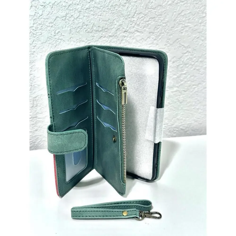 NEW Phone Case for Samsung A03 Core Flip Case Green and Red with Zipper & Magnet